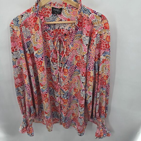 Bougie and Co Boutique Retro Floral Front Tie Button Down Blouse 2xl - Picture 1 of 14
